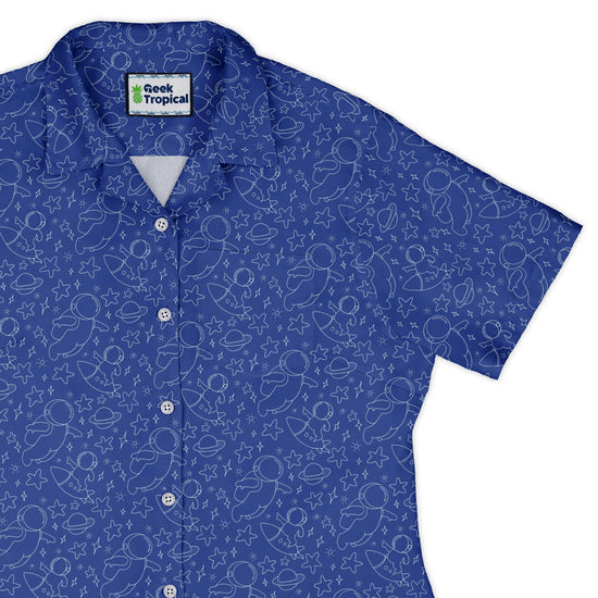Astro Space Explorer Curvy Button Up Shirt Geek Nerd Design by Julie Kitzes outer space & astronaut print q225