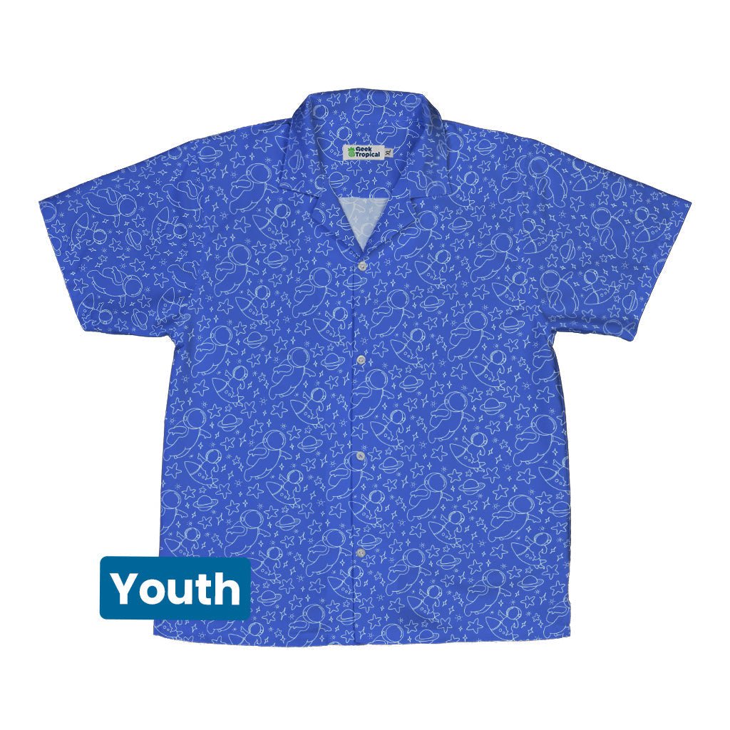 Astro Space Explorer Youth Hawaiian Shirt Geek Nerd Design by Julie Kitzes outer space & astronaut print q225