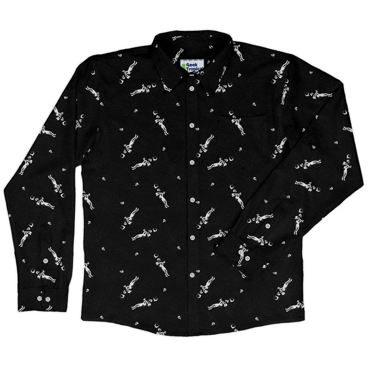 Astronaut Skeleton Long Sleeve Button Up Shirt Geek Nerd 0925 adult sizing All Adult Button Up Shirts