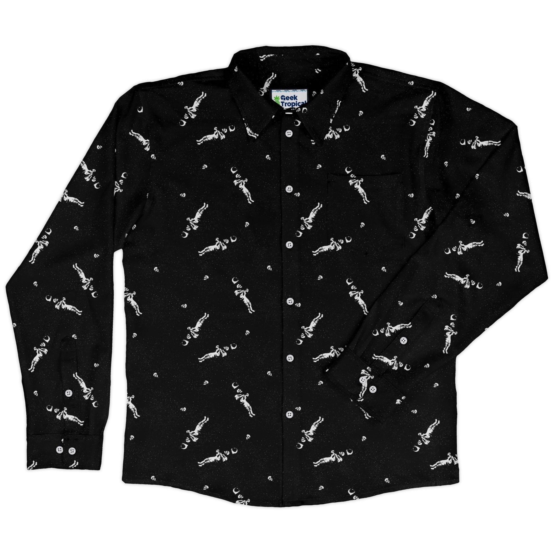Astronaut Skeleton Long Sleeve Button Up Shirt Geek Nerd 0925 adult sizing All Adult Button Up Shirts