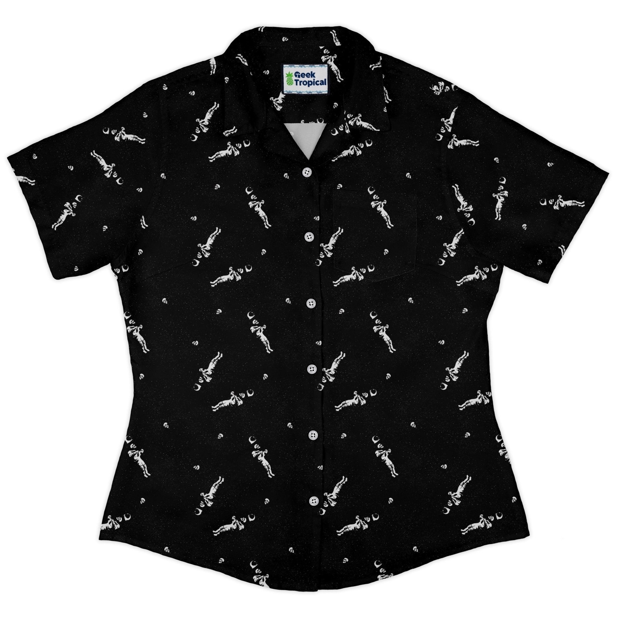 Astronaut Skeleton Curvy Button Up Shirt Geek Nerd 0925 All Adult Button Up Shirts Design by Tobe Fonseca