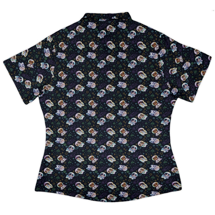 Aussie - Nauts Curvy Button Up Shirt Geek Nerd Design by Ardi Tong outer space & astronaut print q225