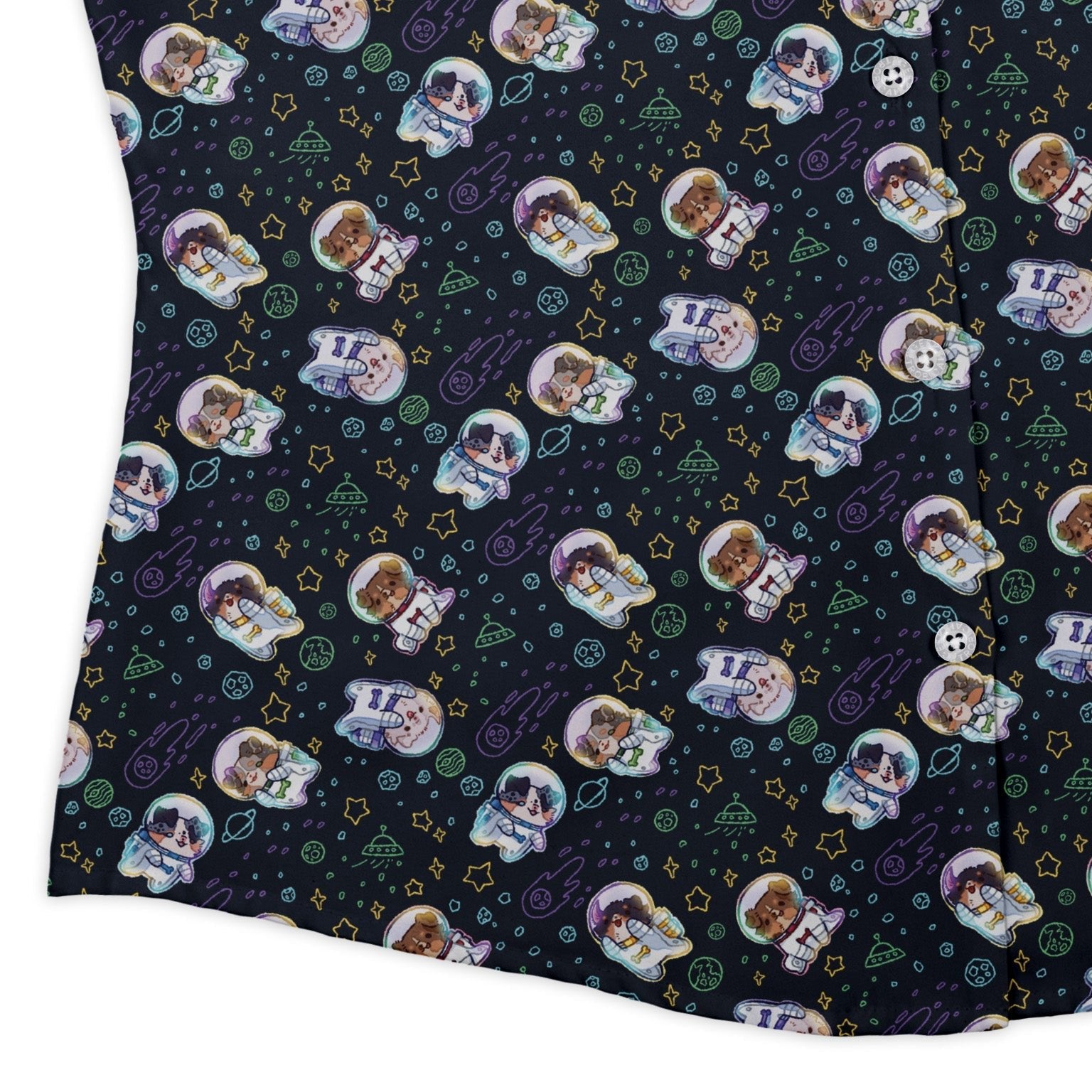 Aussie - Nauts Curvy Button Up Shirt Geek Nerd Design by Ardi Tong outer space & astronaut print q225