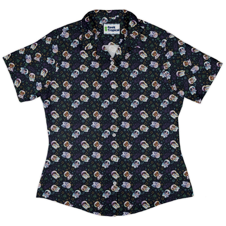 Aussie - Nauts Curvy Button Up Shirt Geek Nerd Design by Ardi Tong outer space & astronaut print q225