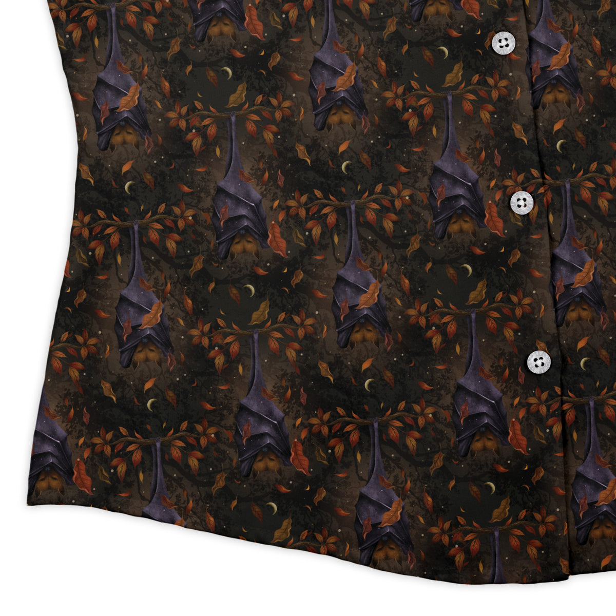 Autumn Bat Curvy Button Up Shirt womens corner