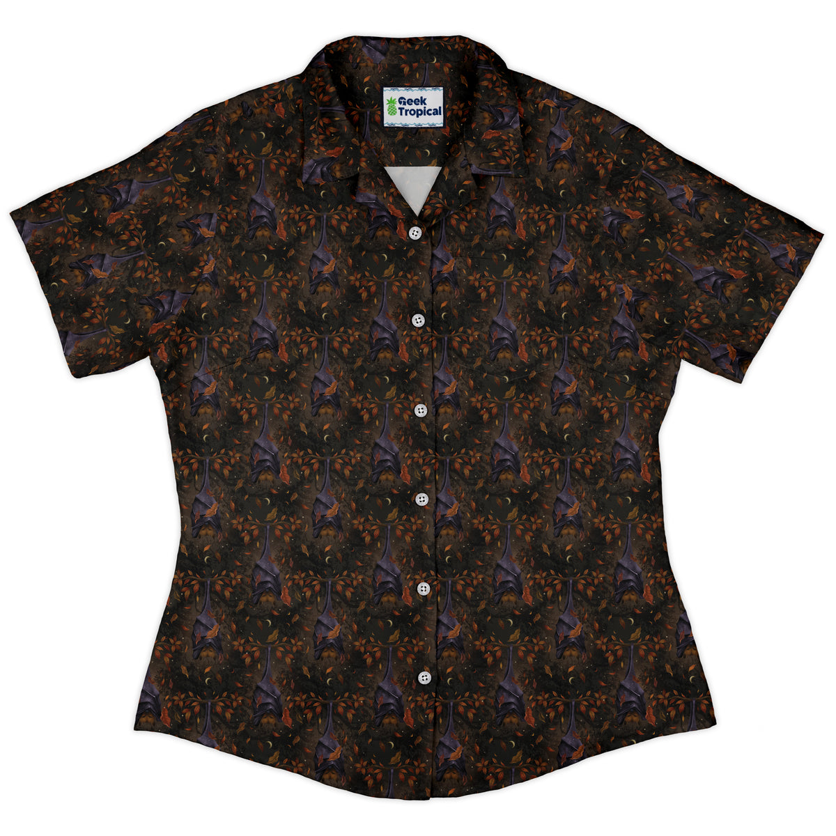 Autumn Bat Curvy Button Up Shirt womens front