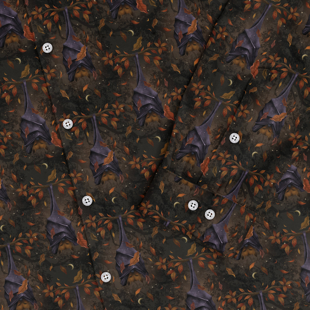 Autumn Bat Long Sleeve Button Up Shirt sleeve close