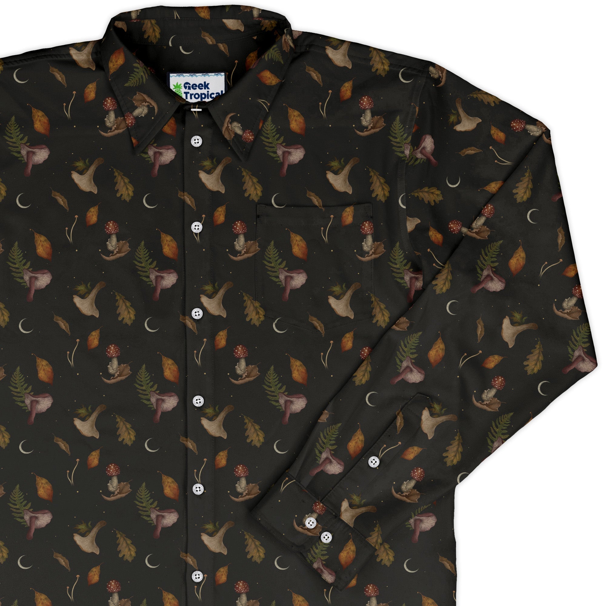 Episodic Autumn Mushrooms Space Long Sleeve Button Up Shirt