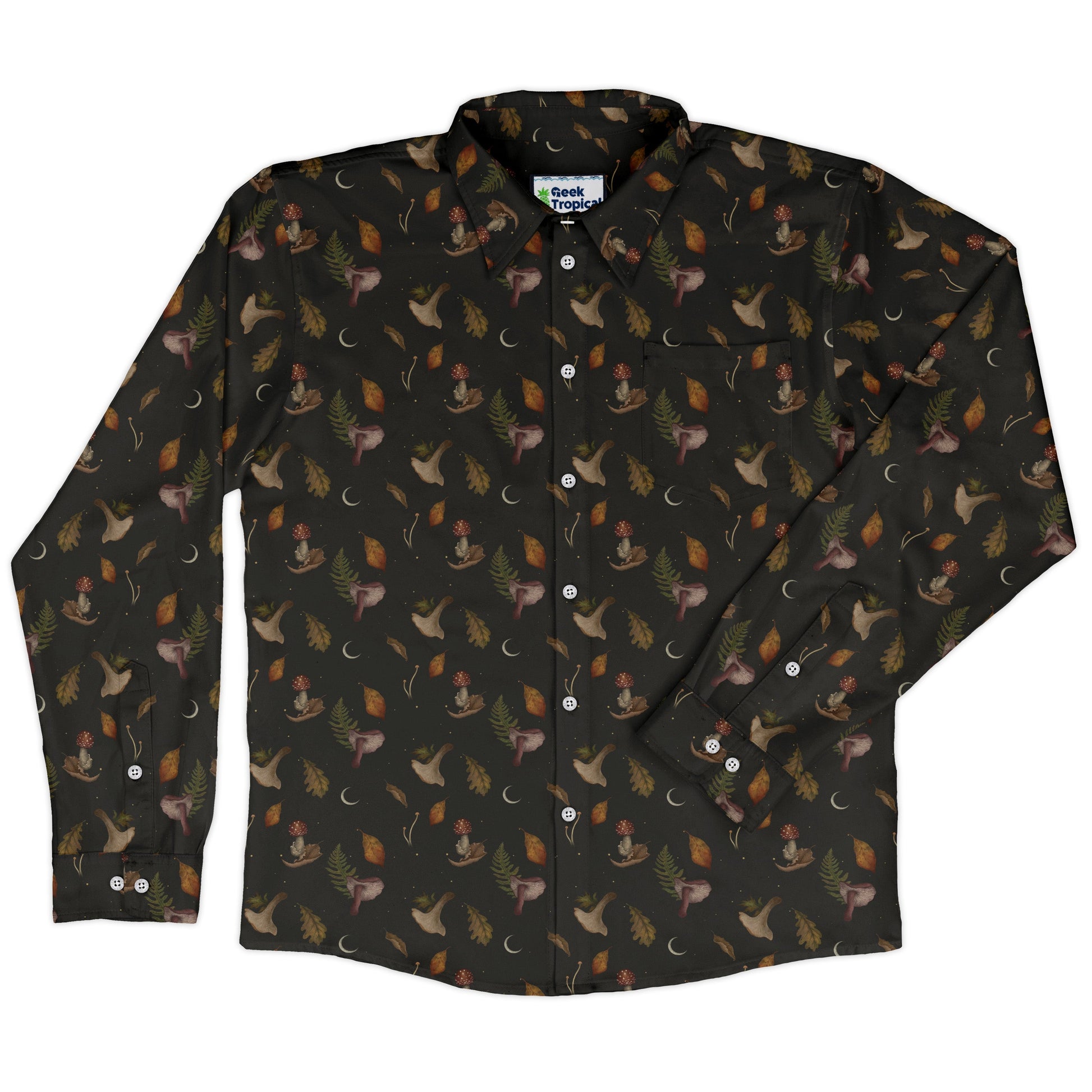 Episodic Autumn Mushrooms Space Long Sleeve Button Up Shirt