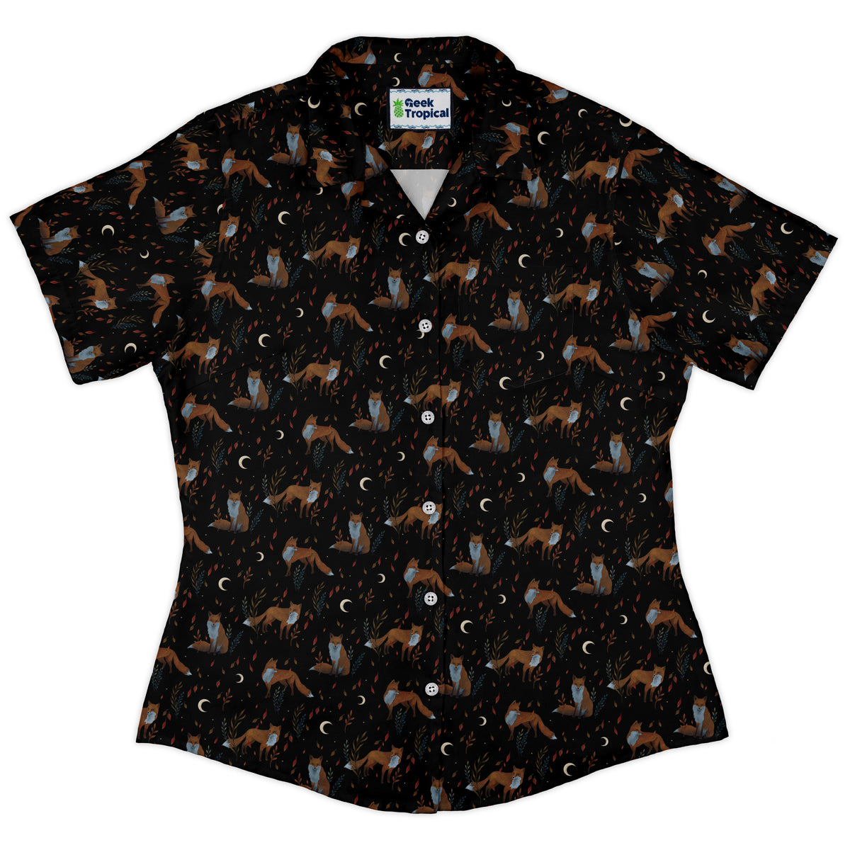Autumn Fox Curvy Button Up Shirt womens front