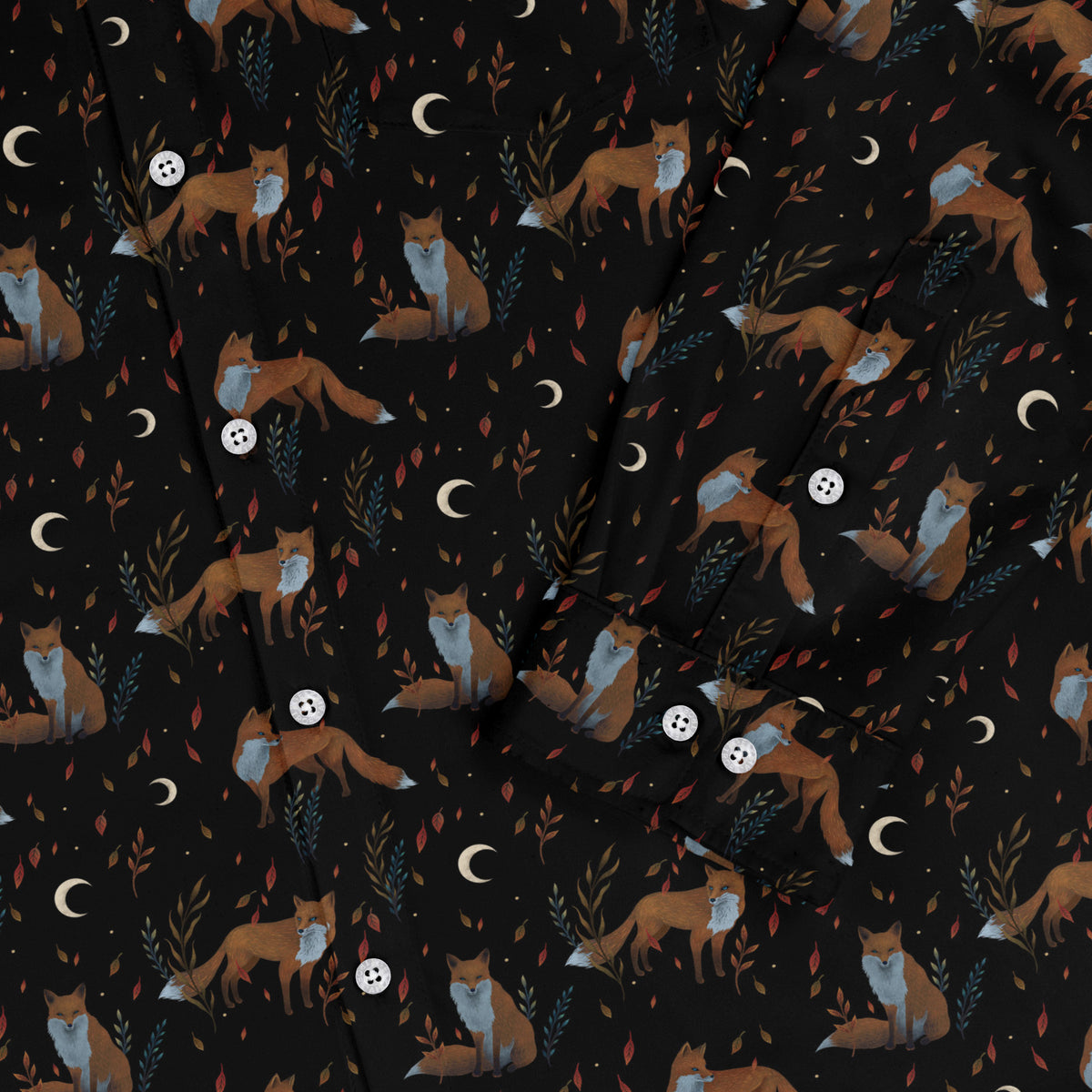 Autumn Fox Long Sleeve Button Up Shirt sleeve close