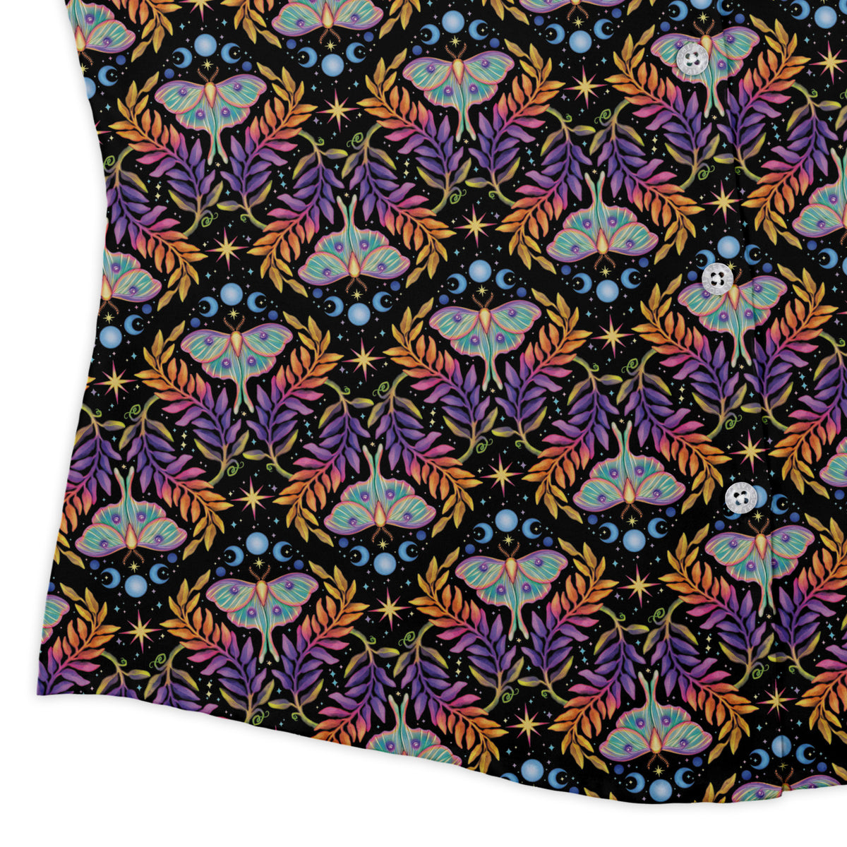 Autumn Luna Moth Curvy Button Up Shirt womens corner