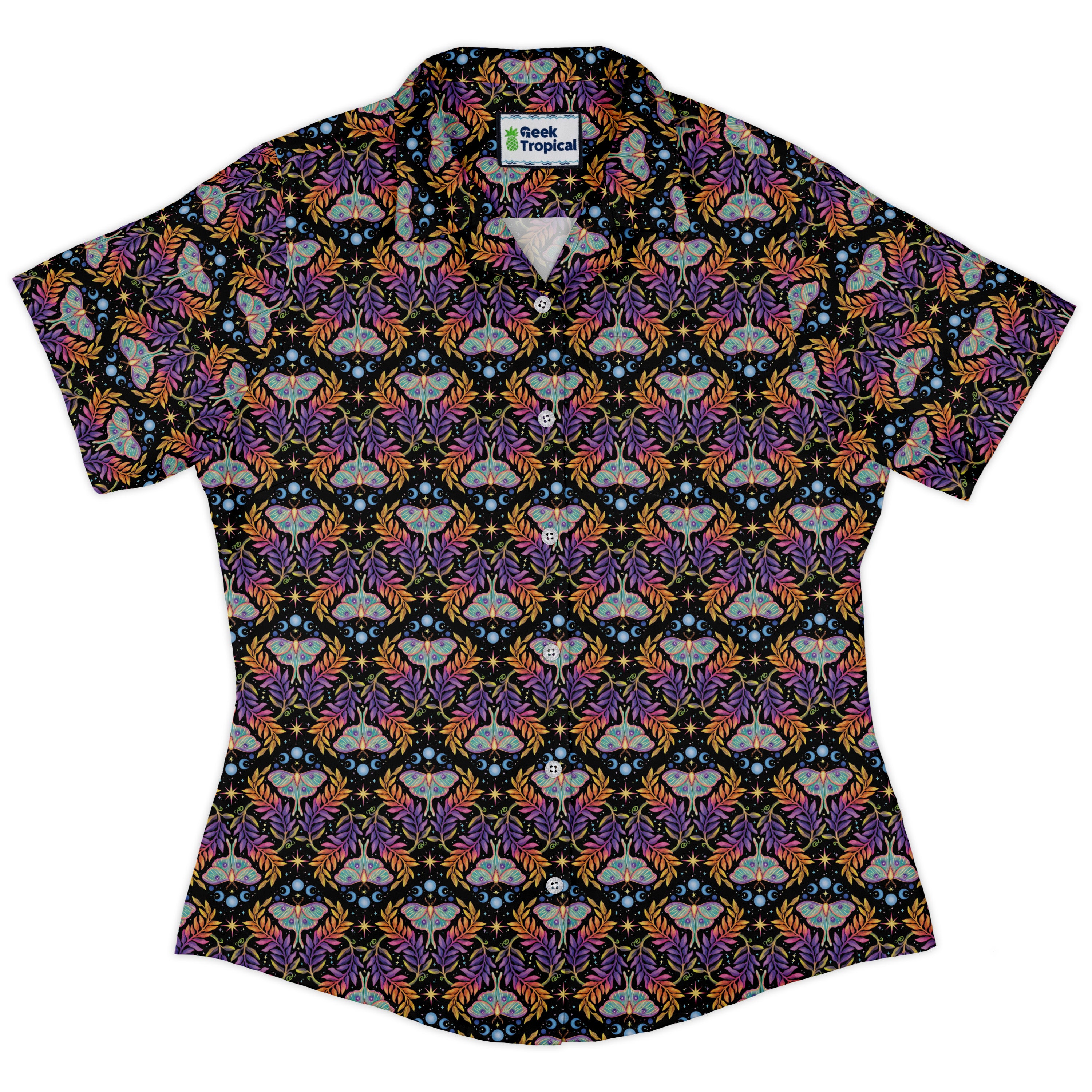 Autumn Luna Moth Curvy Button Up Shirt womens front