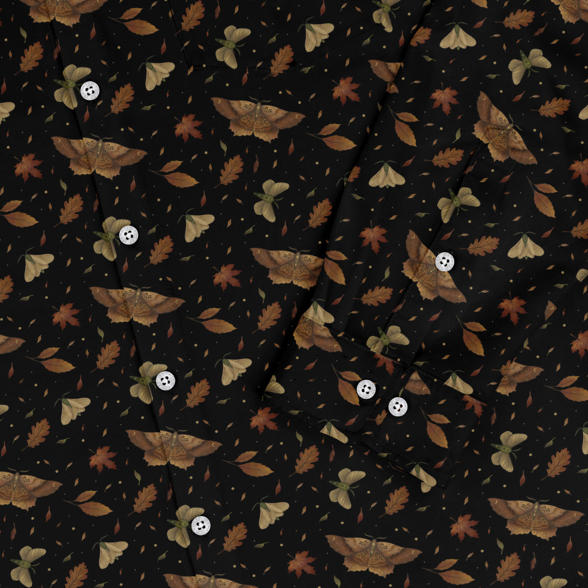 Autumn Moth Long Sleeve Button Up Shirt sleeve close