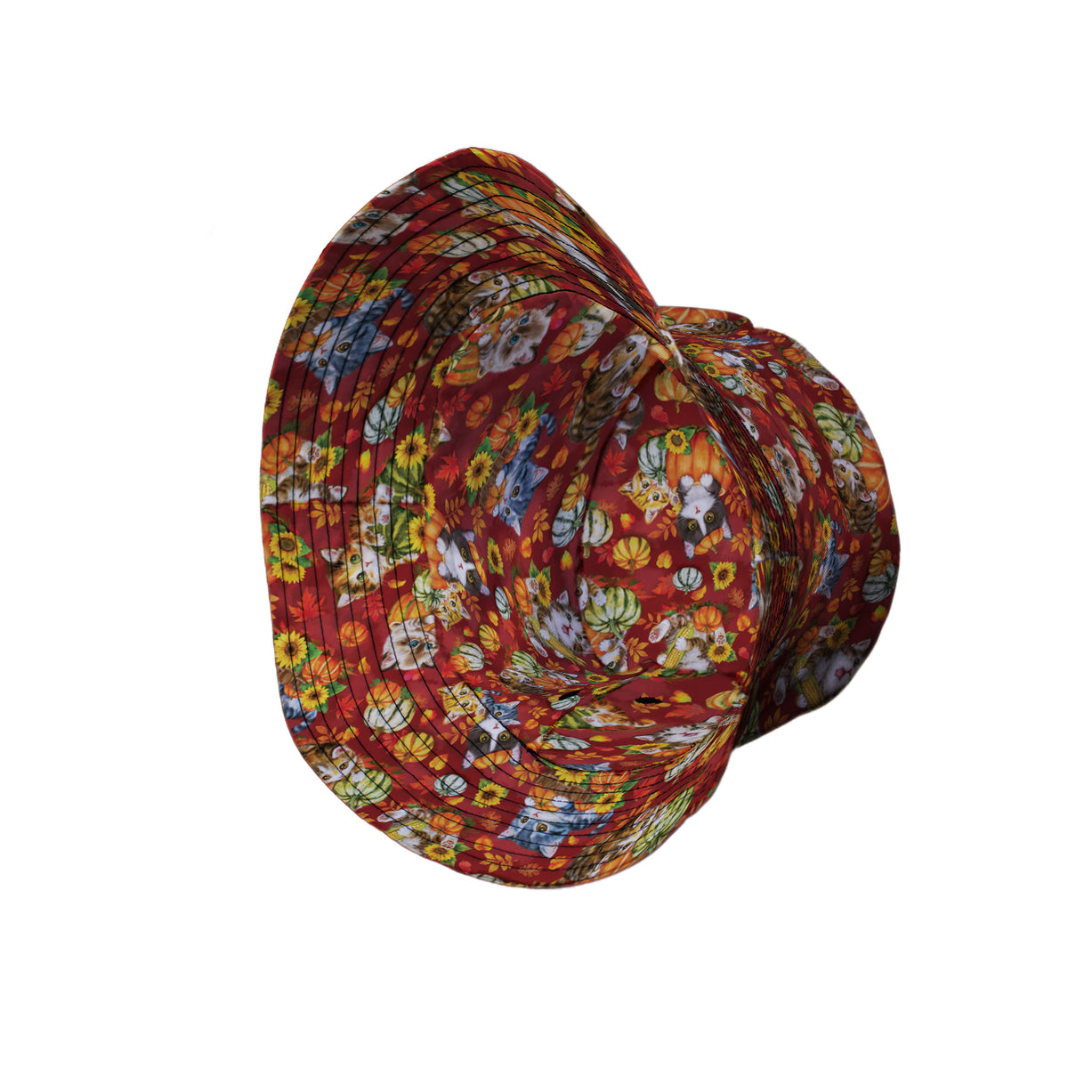 Autumn Pumpkin Kittens Bucket Hat Side View