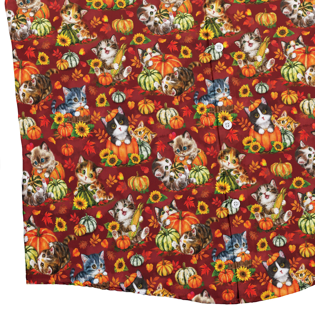 Autumn Pumpkin Kittens Button Up Shirt Bottom Corner