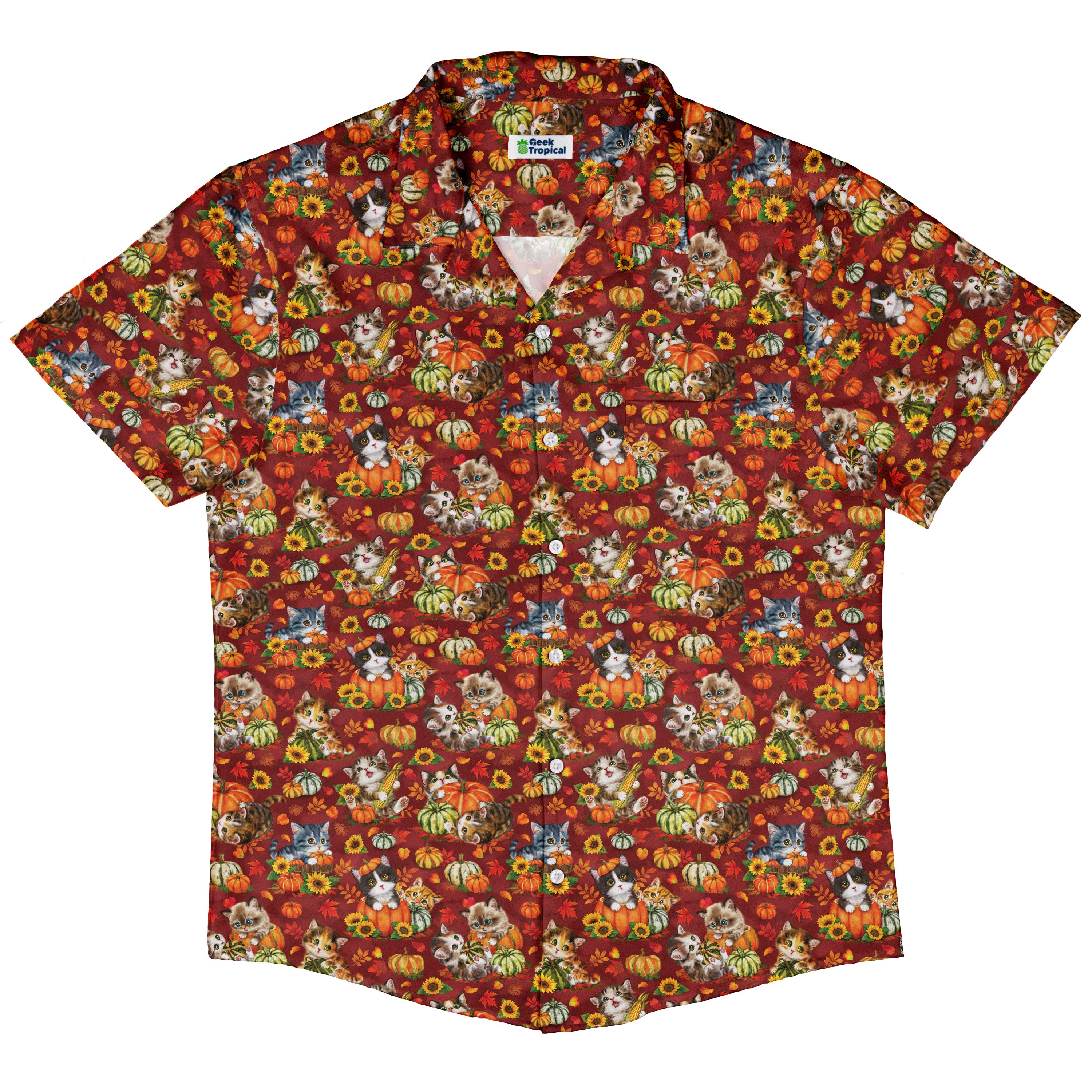 Autumn Pumpkin Kittens Button Up Shirt Hawaiian Front