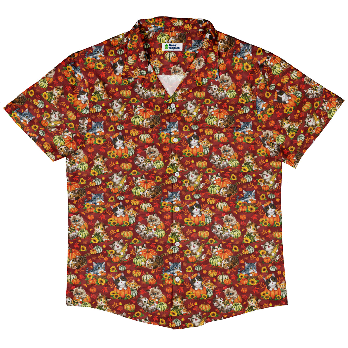 Autumn Pumpkin Kittens Button Up Shirt Hawaiian Front