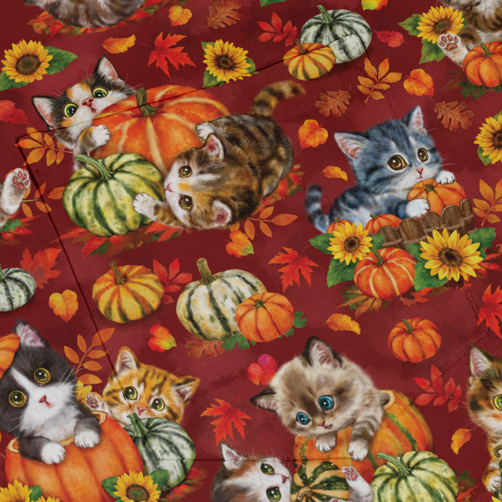 Autumn Pumpkin Kittens Button Up Shirt Pocket