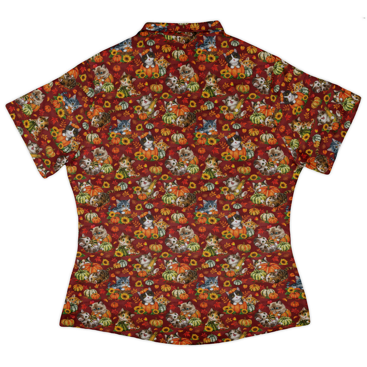 Autumn Pumpkin Kittens Curvy Button Up Shirt womens back