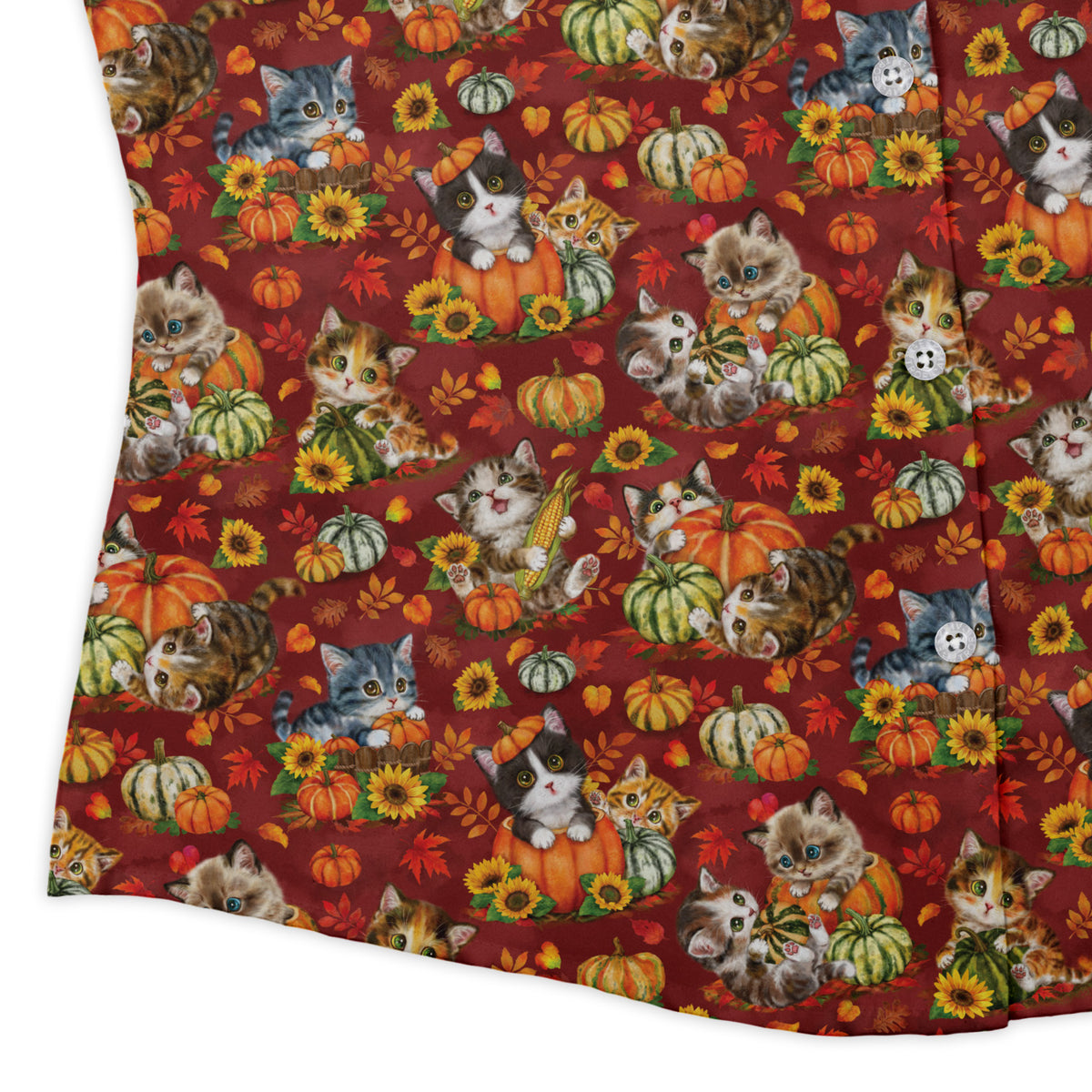 Autumn Pumpkin Kittens Curvy Button Up Shirt womens corner