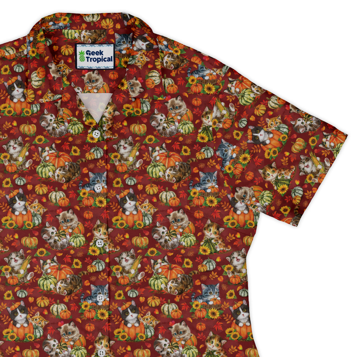 Autumn Pumpkin Kittens Curvy Button Up Shirt womens top right