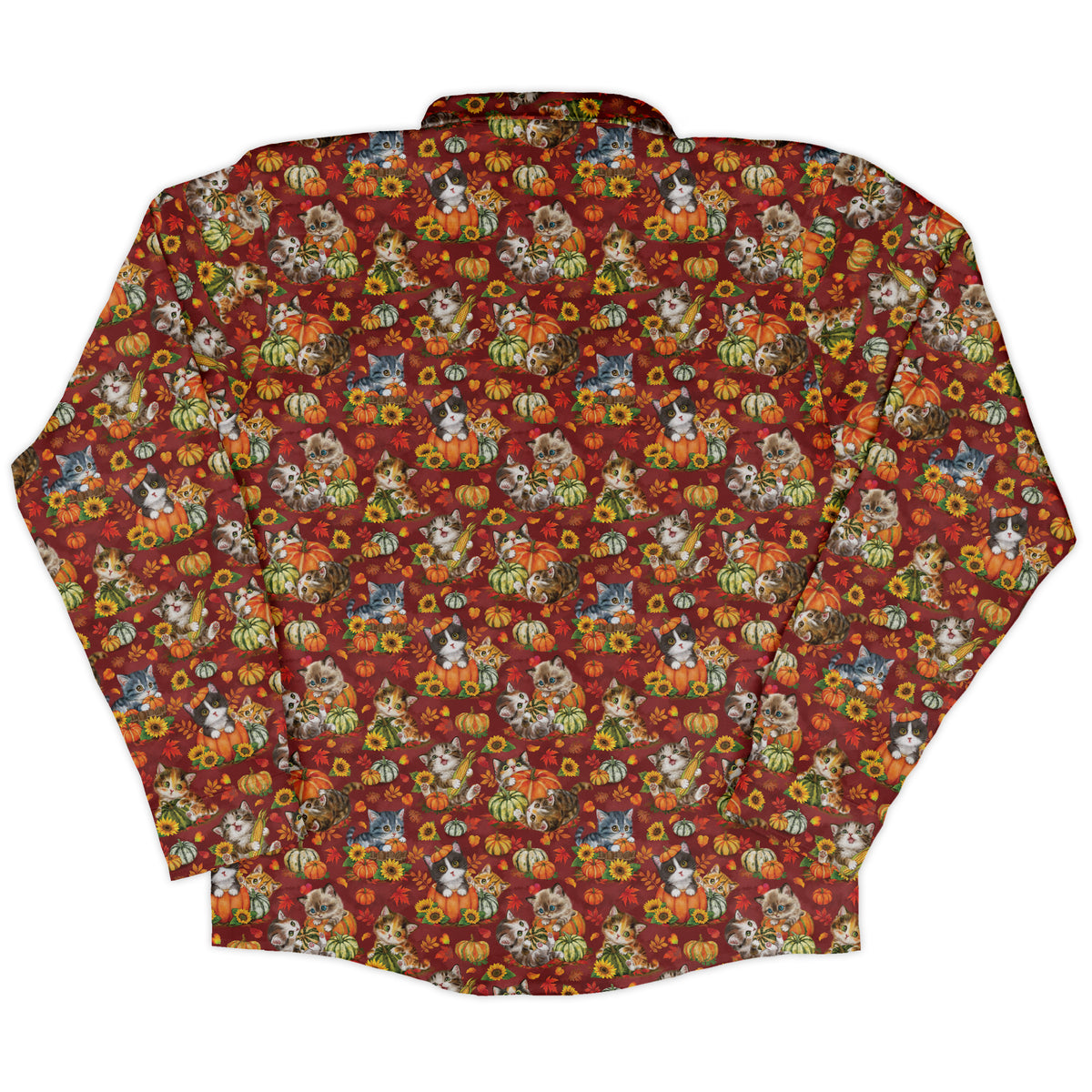 Autumn Pumpkin Kittens Long Sleeve Button Up Shirt back