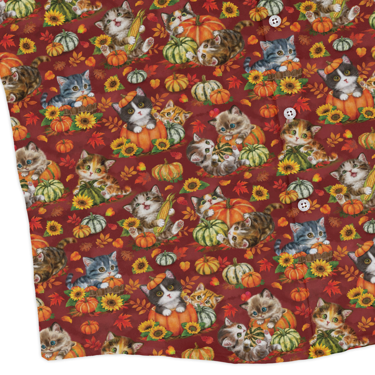 Autumn Pumpkin Kittens Long Sleeve Button Up Shirt corner