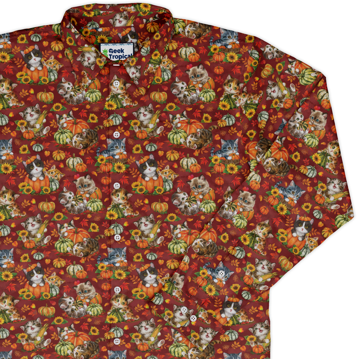 Autumn Pumpkin Kittens Long Sleeve Button Up Shirt cover