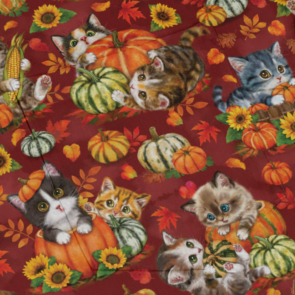 Autumn Pumpkin Kittens Long Sleeve Button Up Shirt pocket