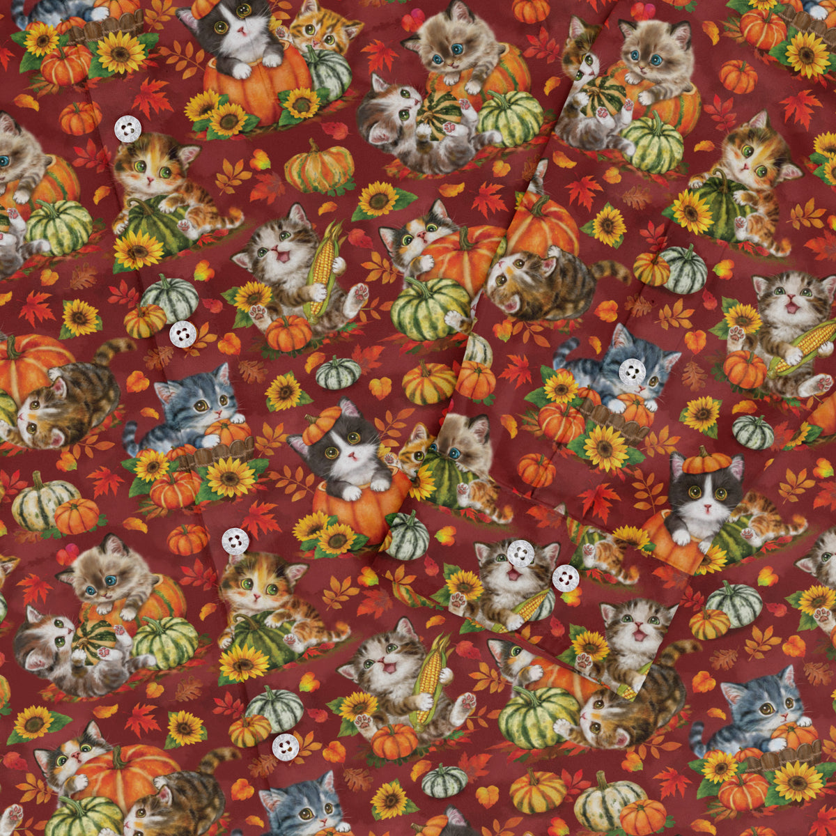 Autumn Pumpkin Kittens Long Sleeve Button Up Shirt sleeve close