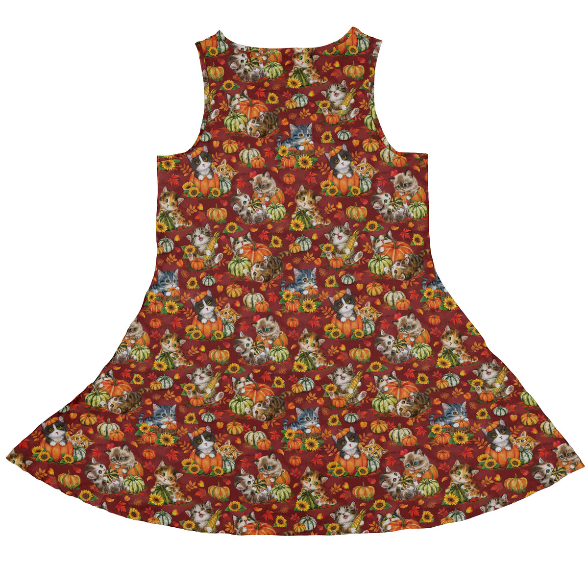 Autumn Pumpkin Kittens Sleeveless Dress back