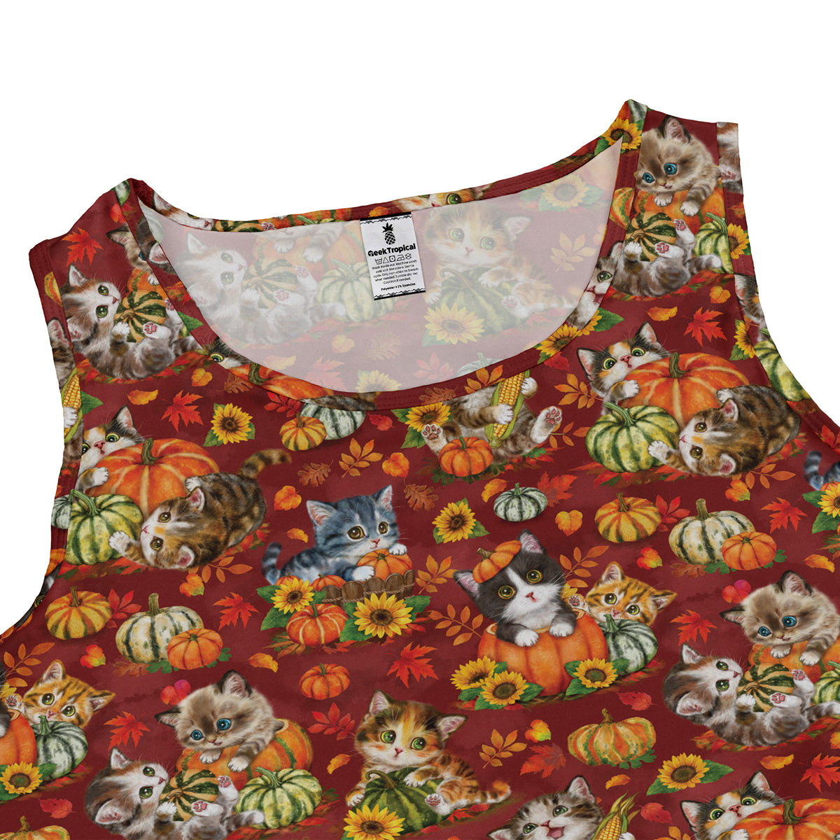 Autumn Pumpkin Kittens Sleeveless Dress close front