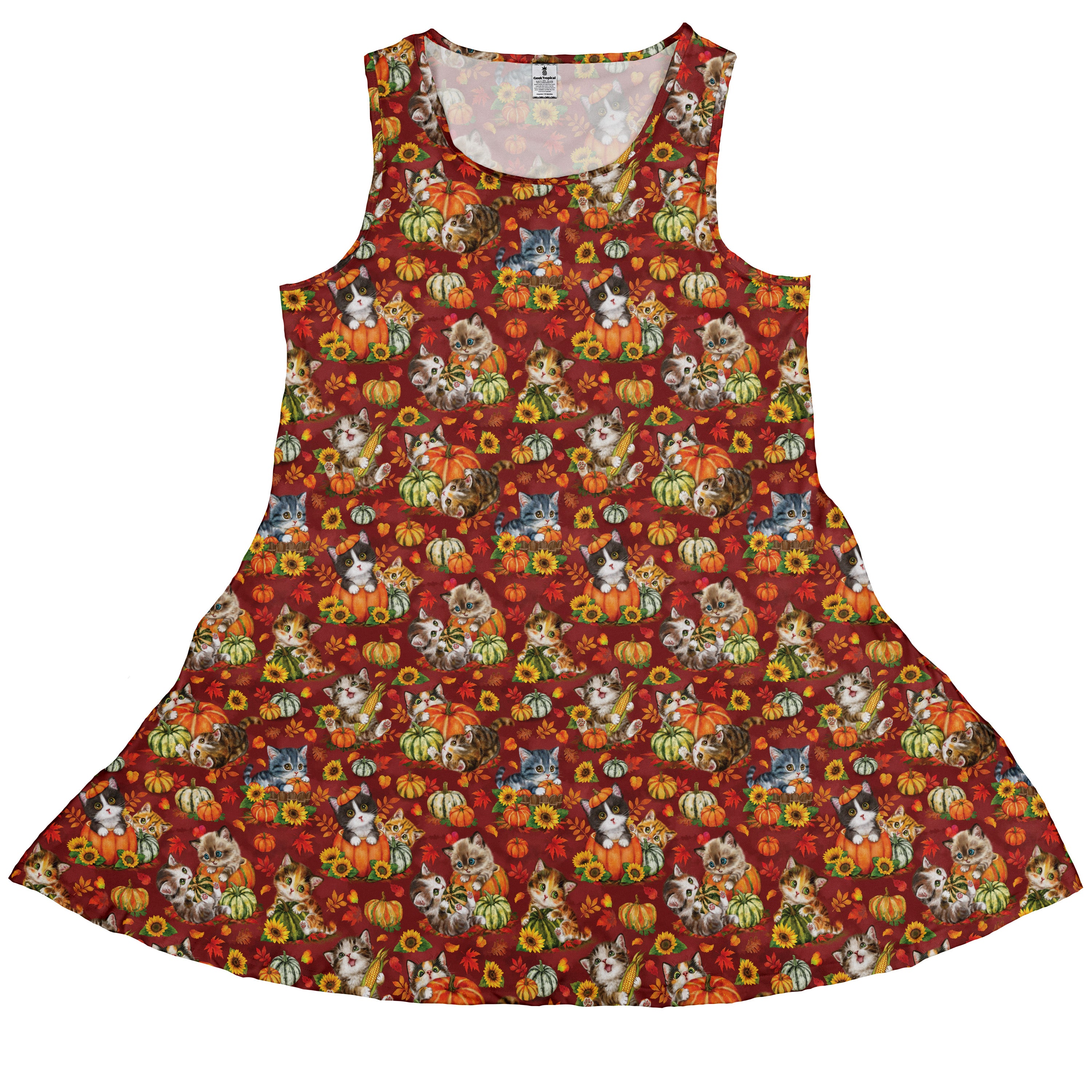 Autumn Pumpkin Kittens Sleeveless Dress front