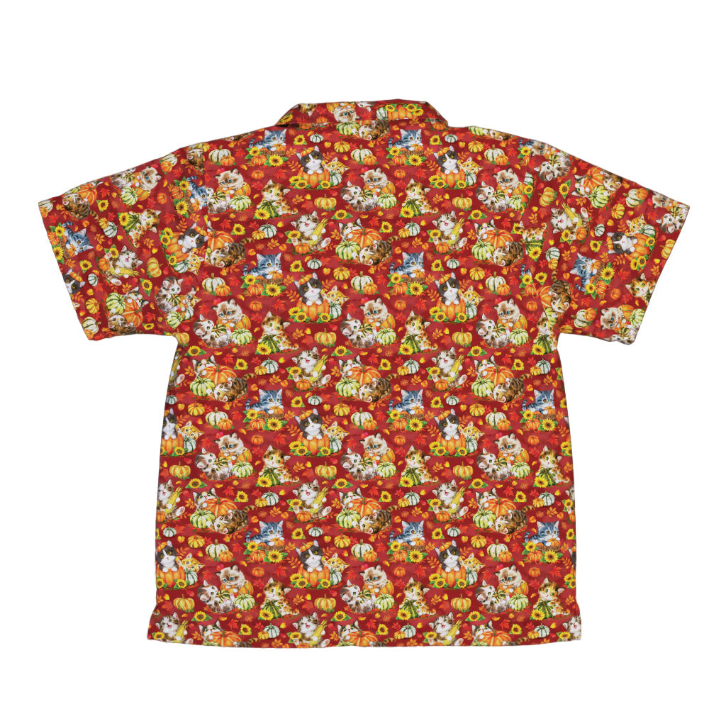 Autumn Pumpkin Kittens Youth Hawaiian Shirt Back