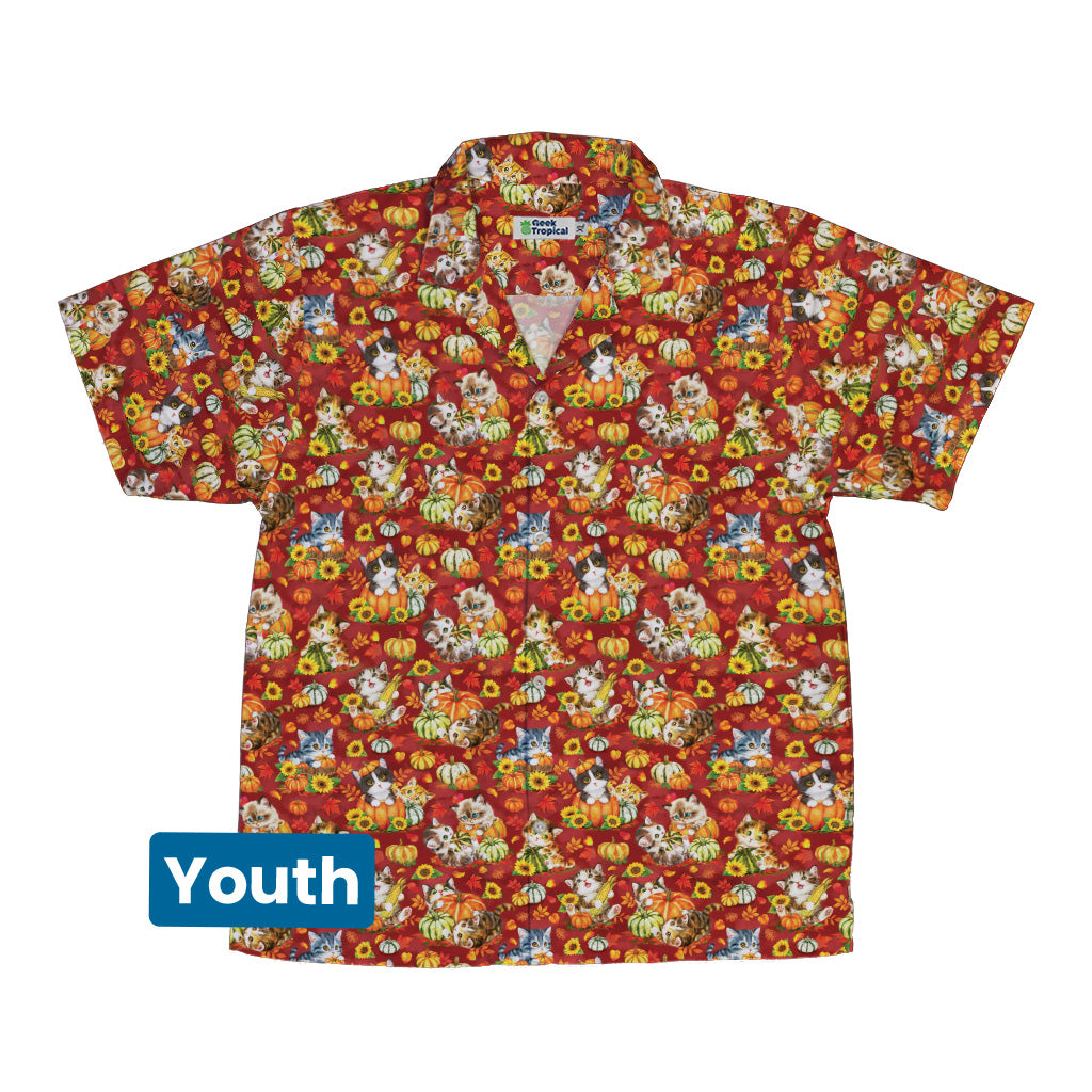 Autumn Pumpkin Kittens Youth Hawaiian Shirt Front