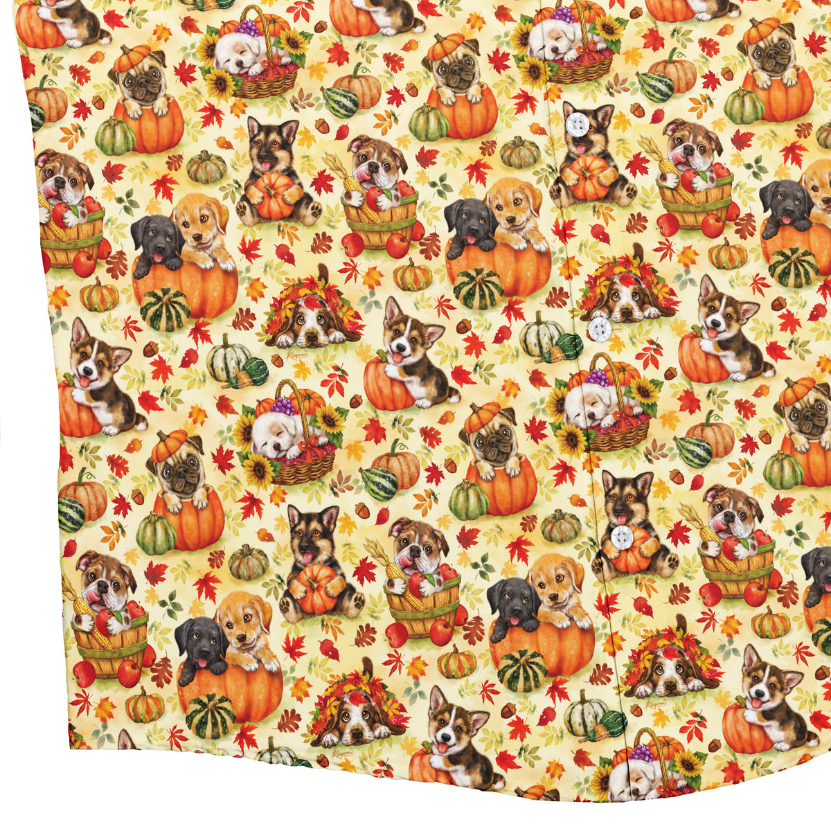 Autumn Pumpkin Puppies Button Up Shirt Bottom Corner
