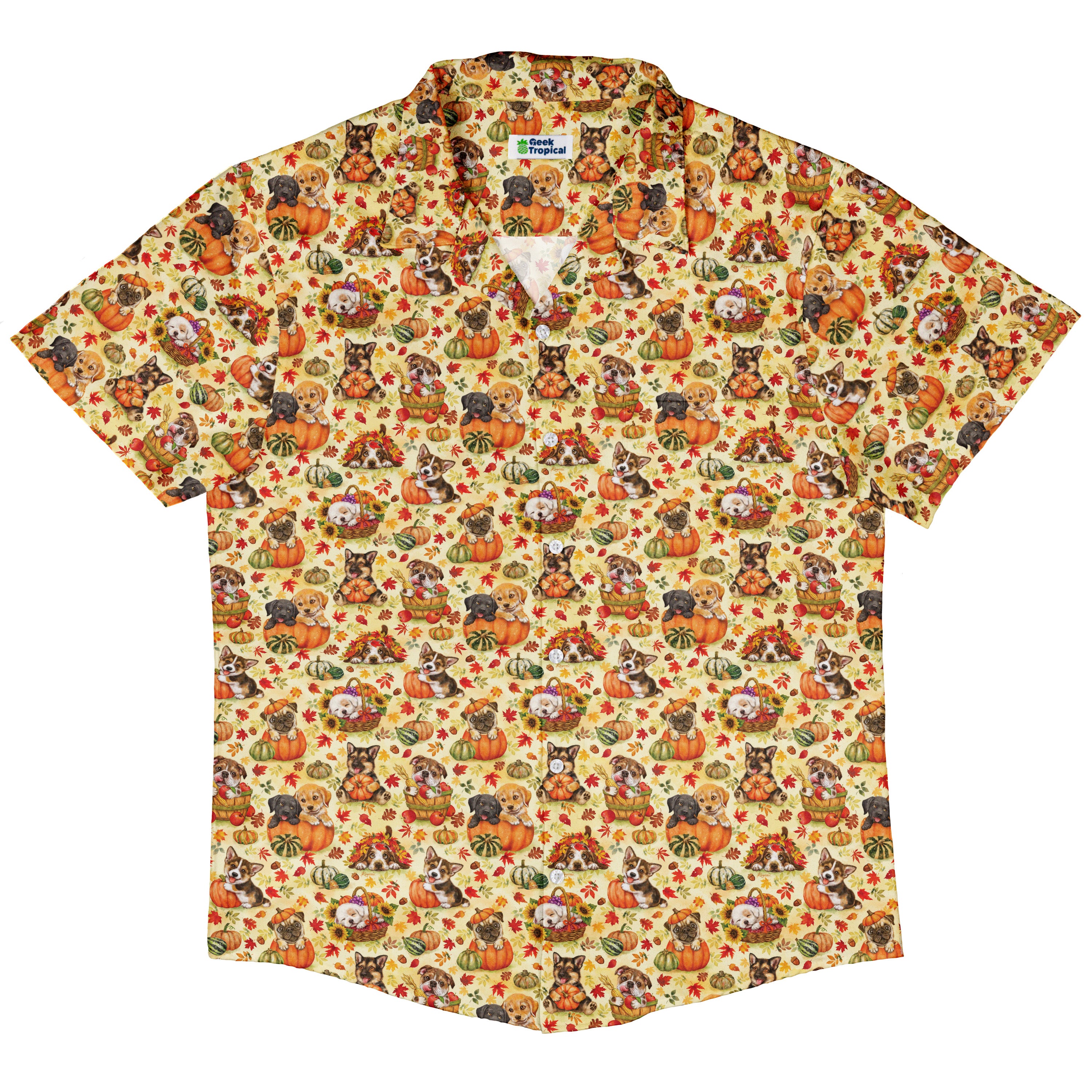 Autumn Pumpkin Puppies Button Up Shirt Hawaiian Front