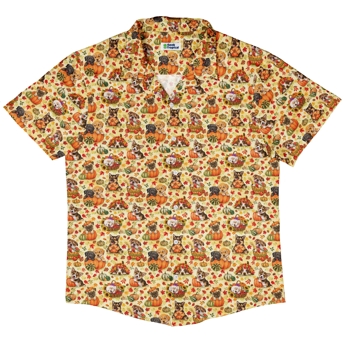 Autumn Pumpkin Puppies Button Up Shirt Hawaiian Front