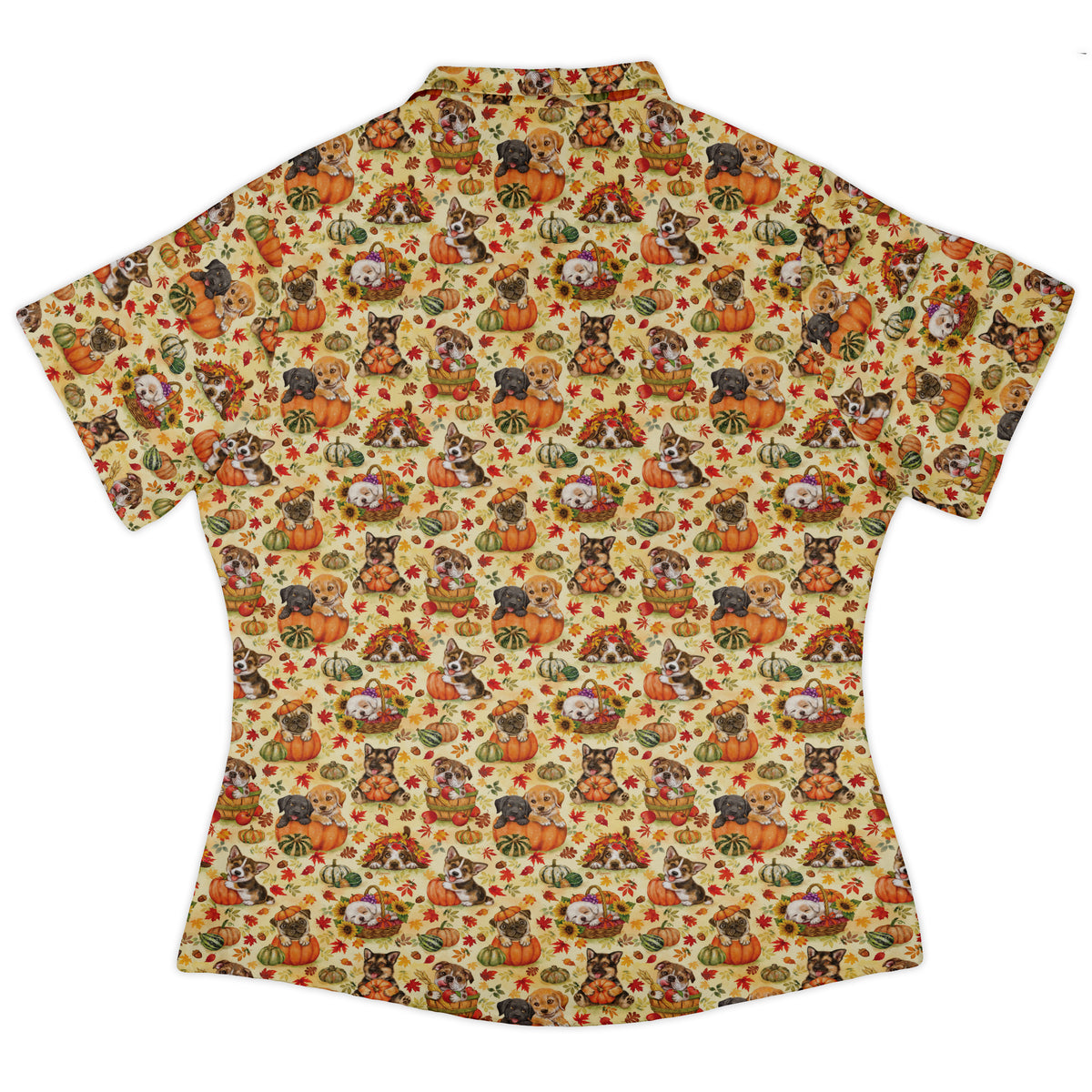 Autumn Pumpkin Puppies Curvy Button Up Shirt womens back