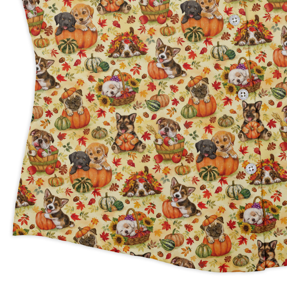Autumn Pumpkin Puppies Curvy Button Up Shirt womens corner