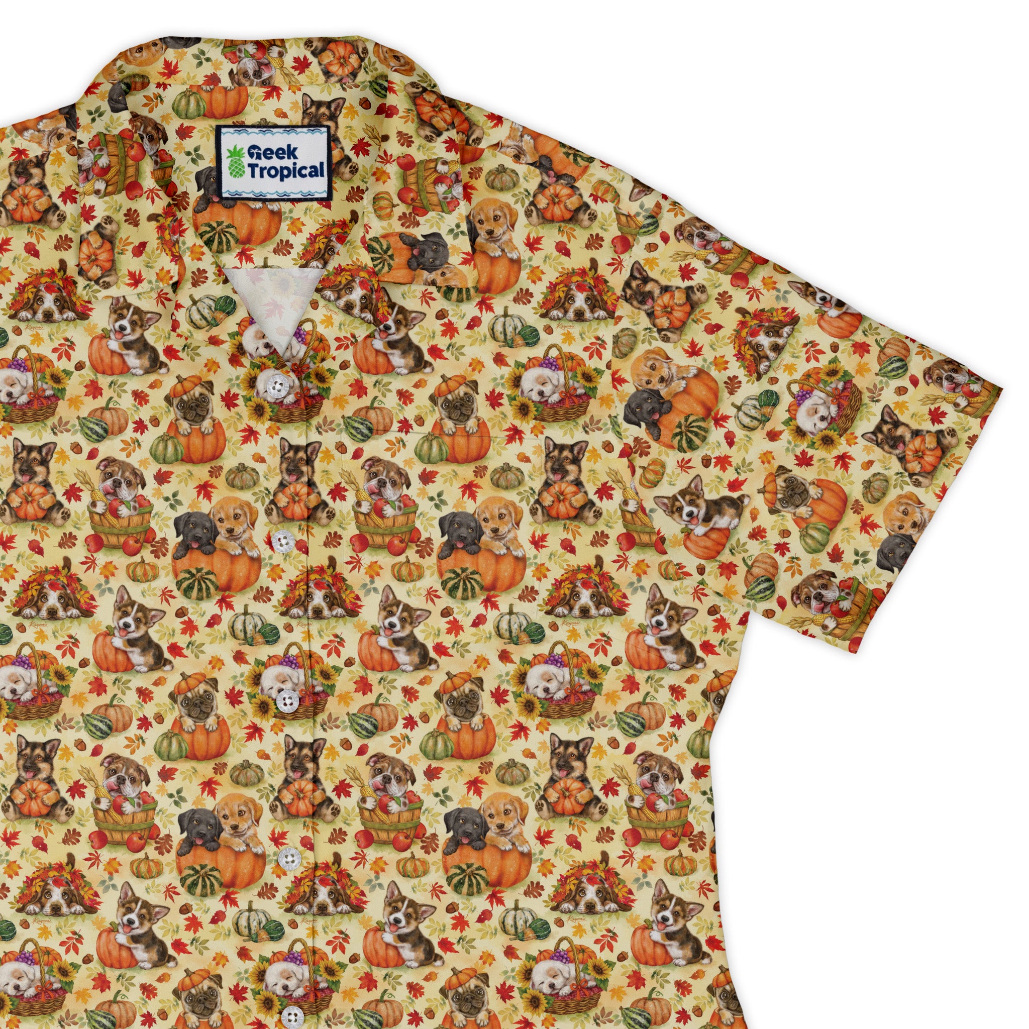 Autumn Pumpkin Puppies Curvy Button Up Shirt womens top right