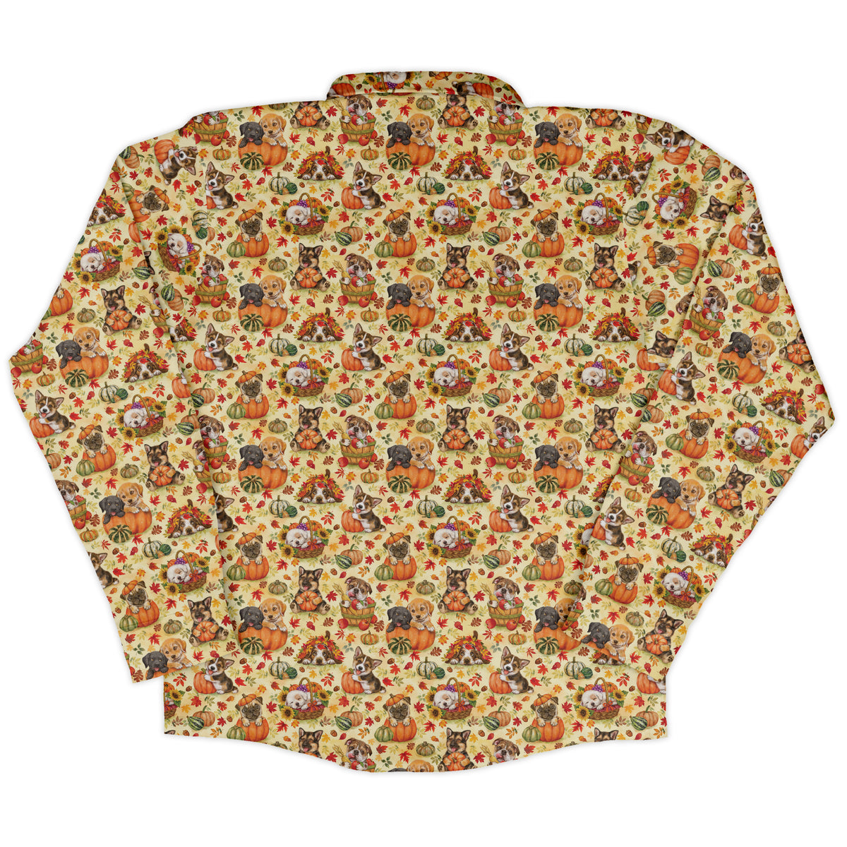 Autumn Pumpkin Puppies Long Sleeve Button Up Shirt back