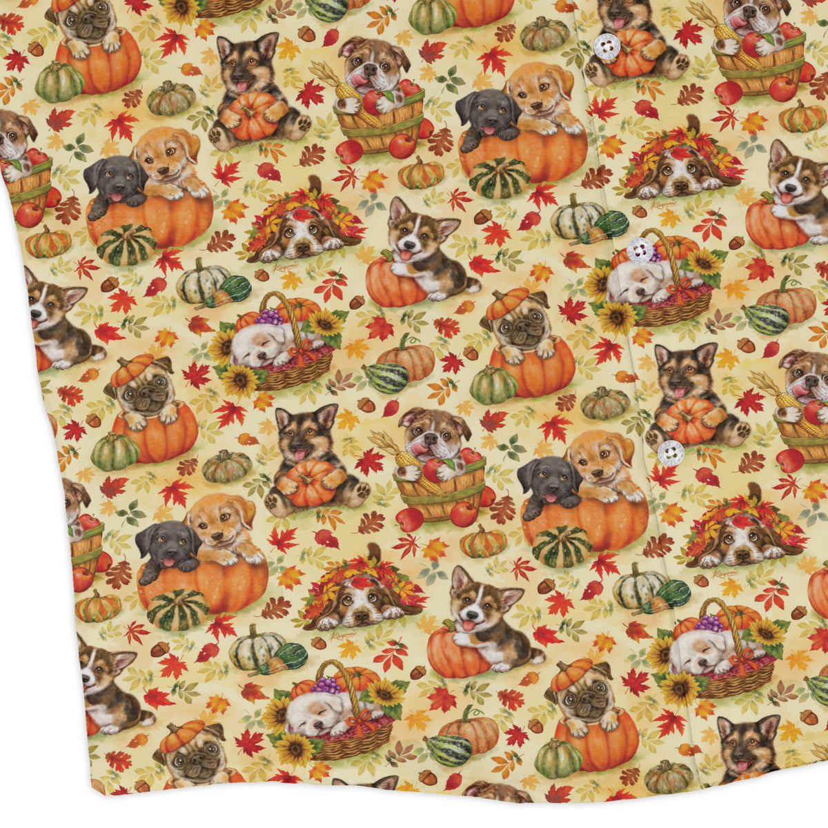 Autumn Pumpkin Puppies Long Sleeve Button Up Shirt corner