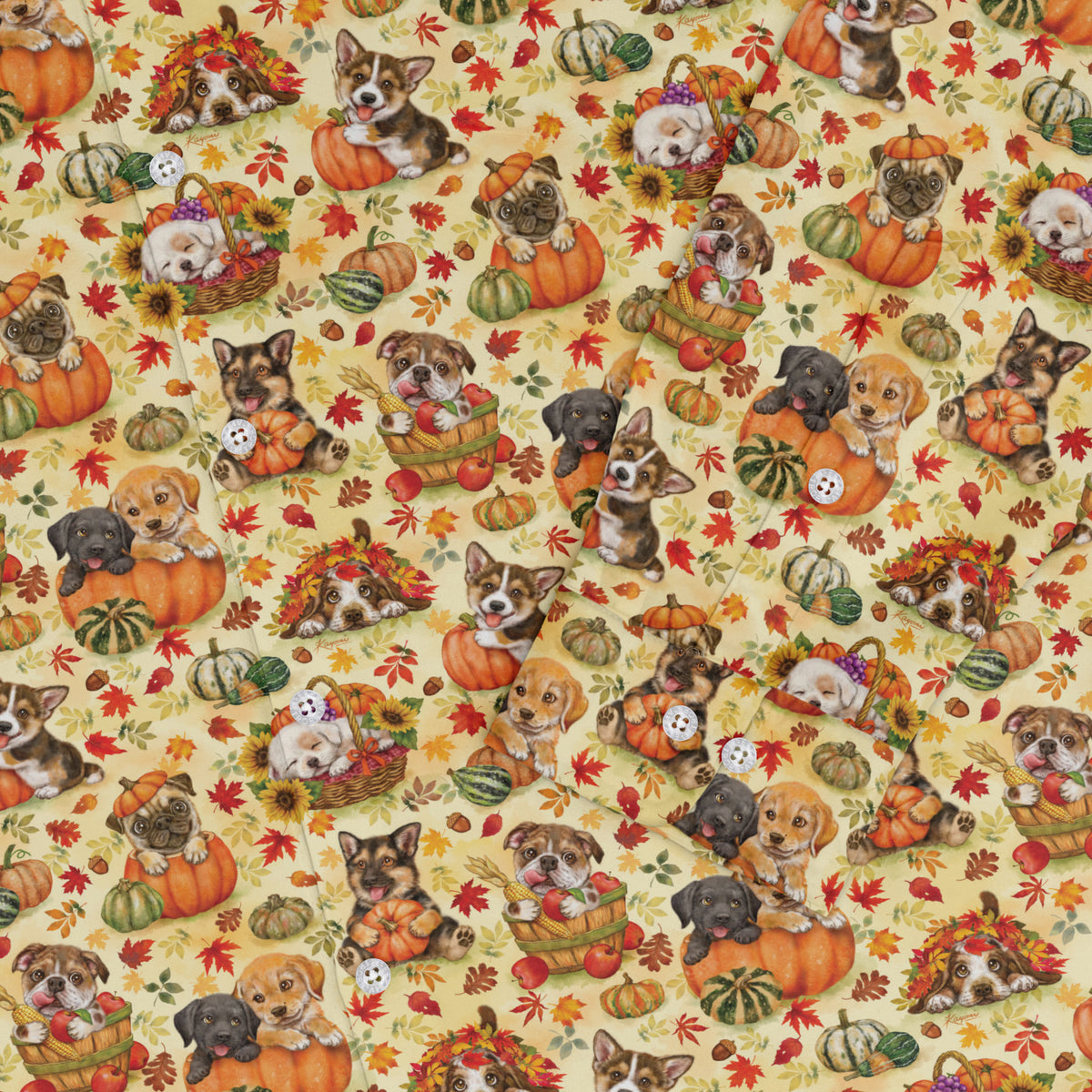 Autumn Pumpkin Puppies Long Sleeve Button Up Shirt sleeve close