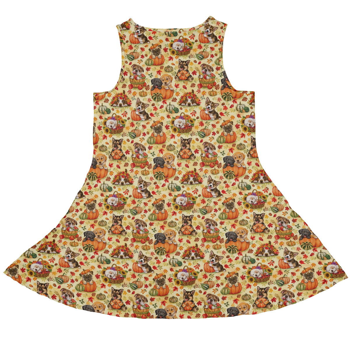 Autumn Pumpkin Puppies Sleeveless Dress back