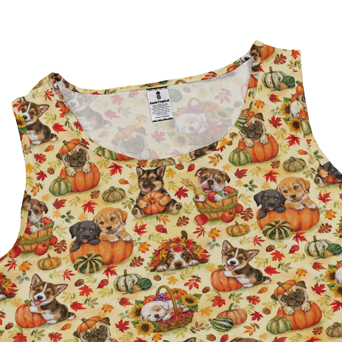 Autumn Pumpkin Puppies Sleeveless Dress close front