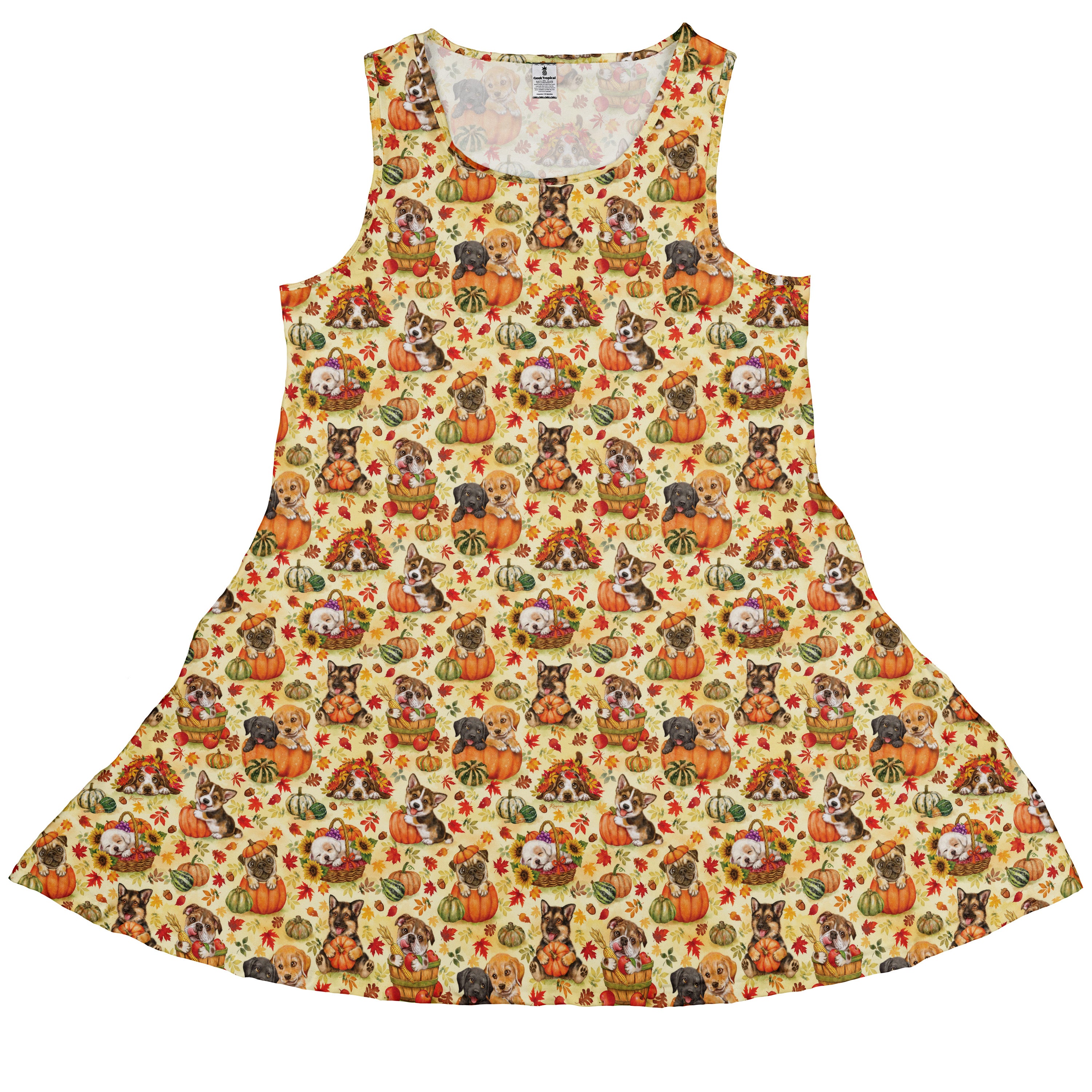 Autumn Pumpkin Puppies Sleeveless Dress front