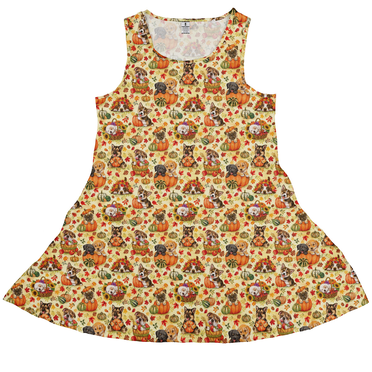 Autumn Pumpkin Puppies Sleeveless Dress front