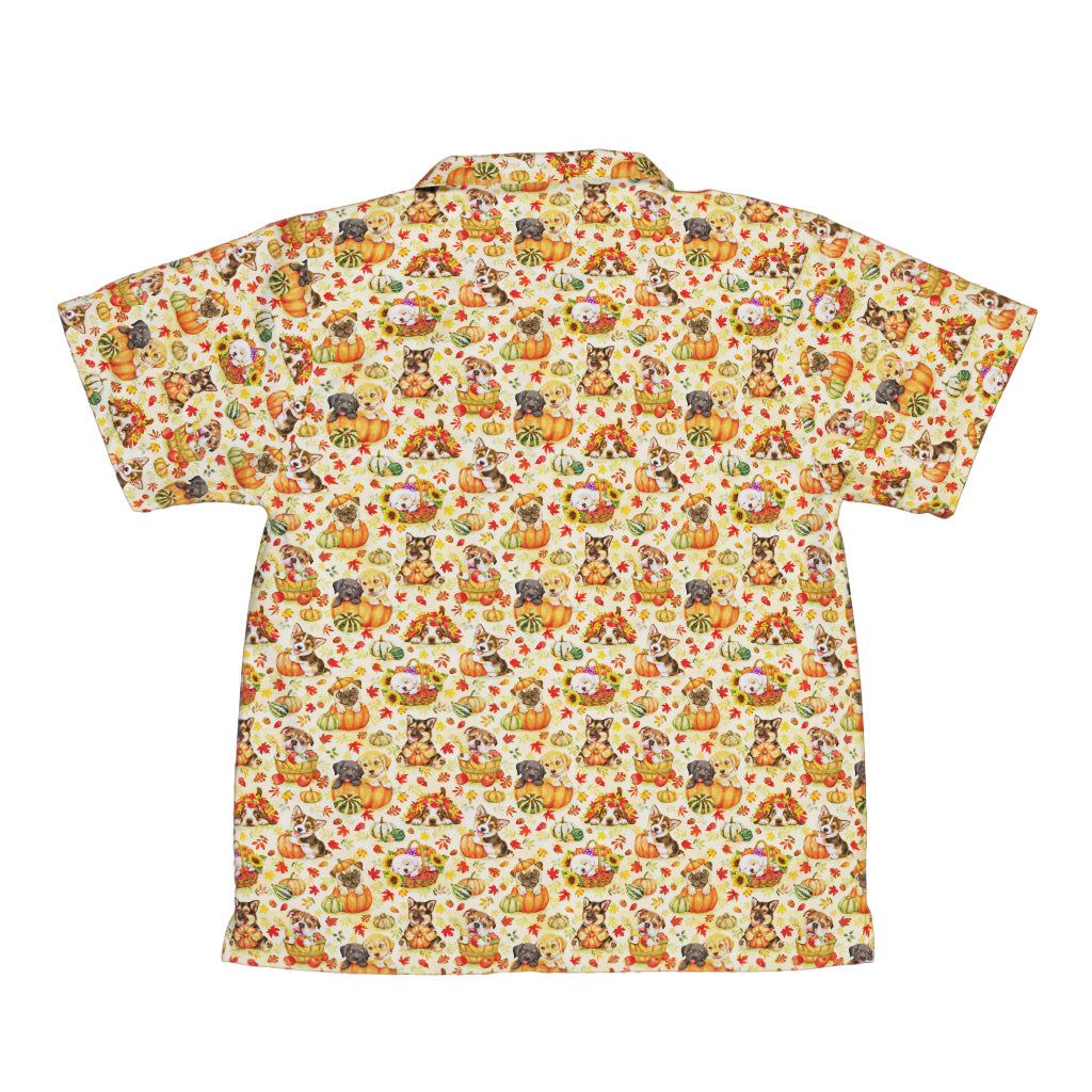 Autumn Pumpkin Puppies Youth Hawaiian Shirt Back